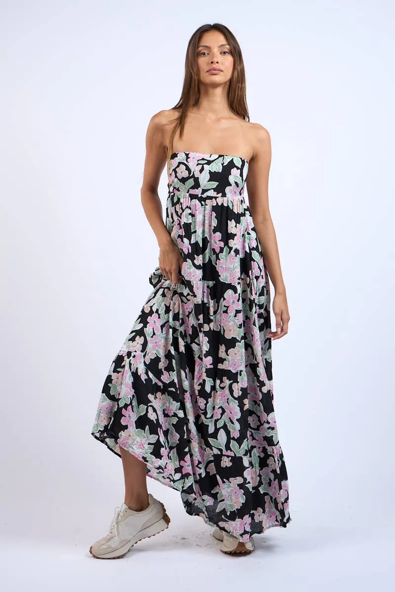 Strapless Floral Print Maxi Dress