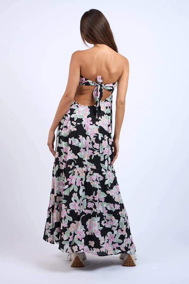 Strapless Floral Print Maxi Dress