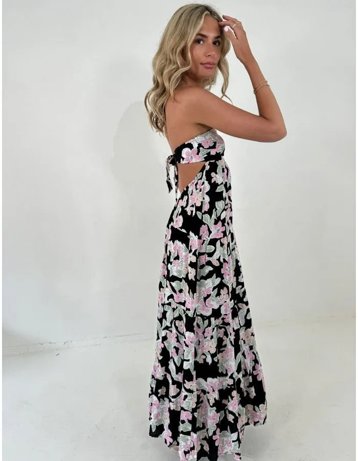 Strapless Floral Print Maxi Dress