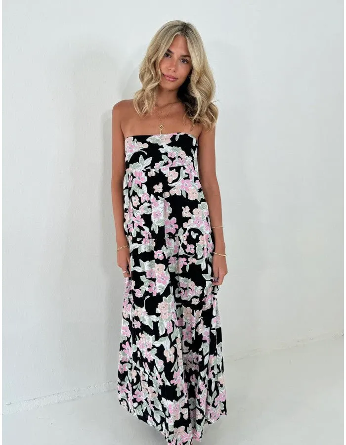 Strapless Floral Print Maxi Dress