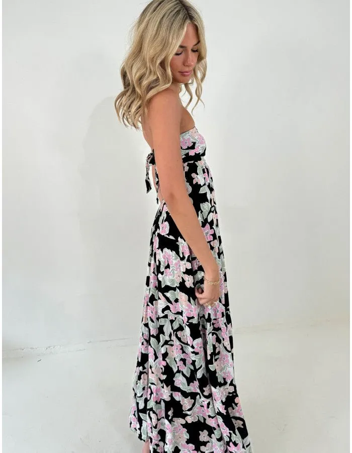 Strapless Floral Print Maxi Dress
