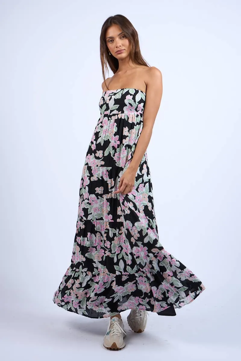 Strapless Floral Print Maxi Dress