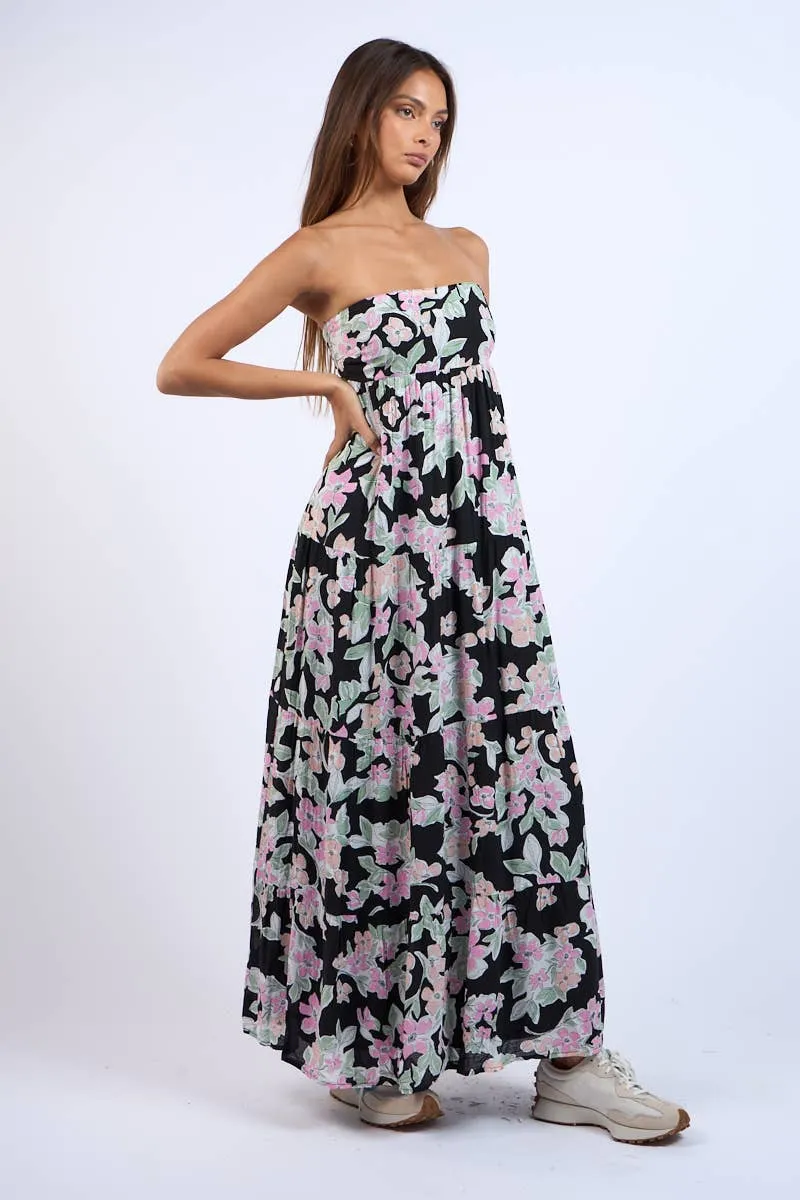 Strapless Floral Print Maxi Dress