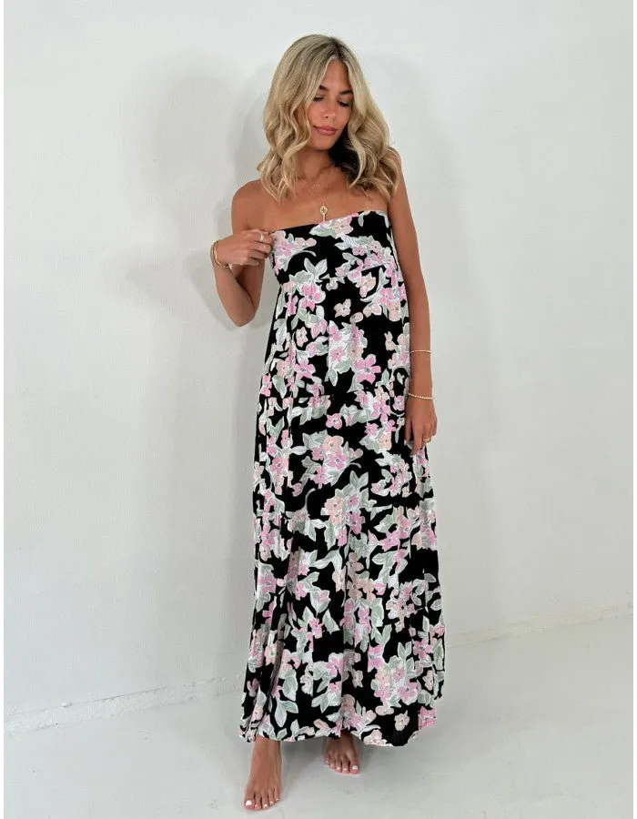 Strapless Floral Print Maxi Dress
