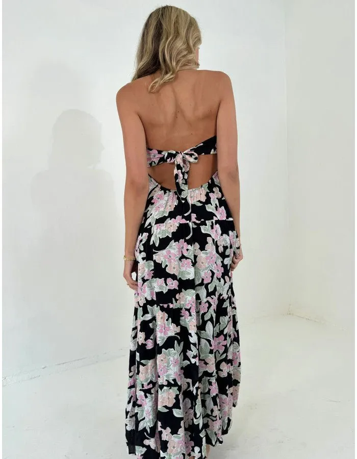Strapless Floral Print Maxi Dress