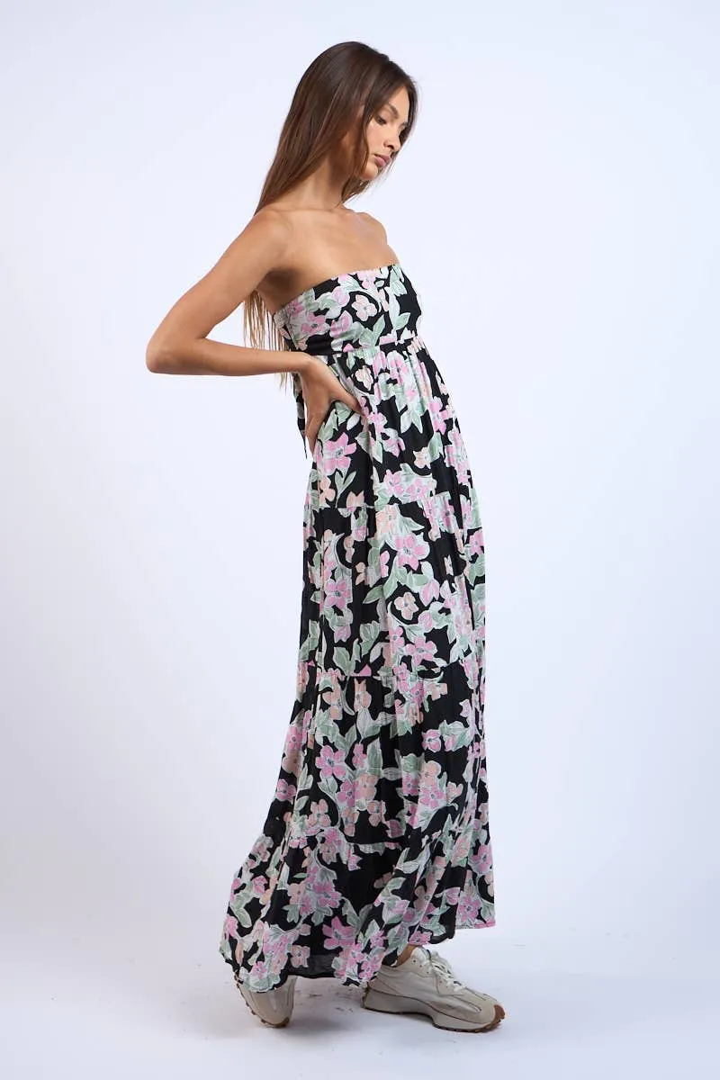Strapless Floral Print Maxi Dress