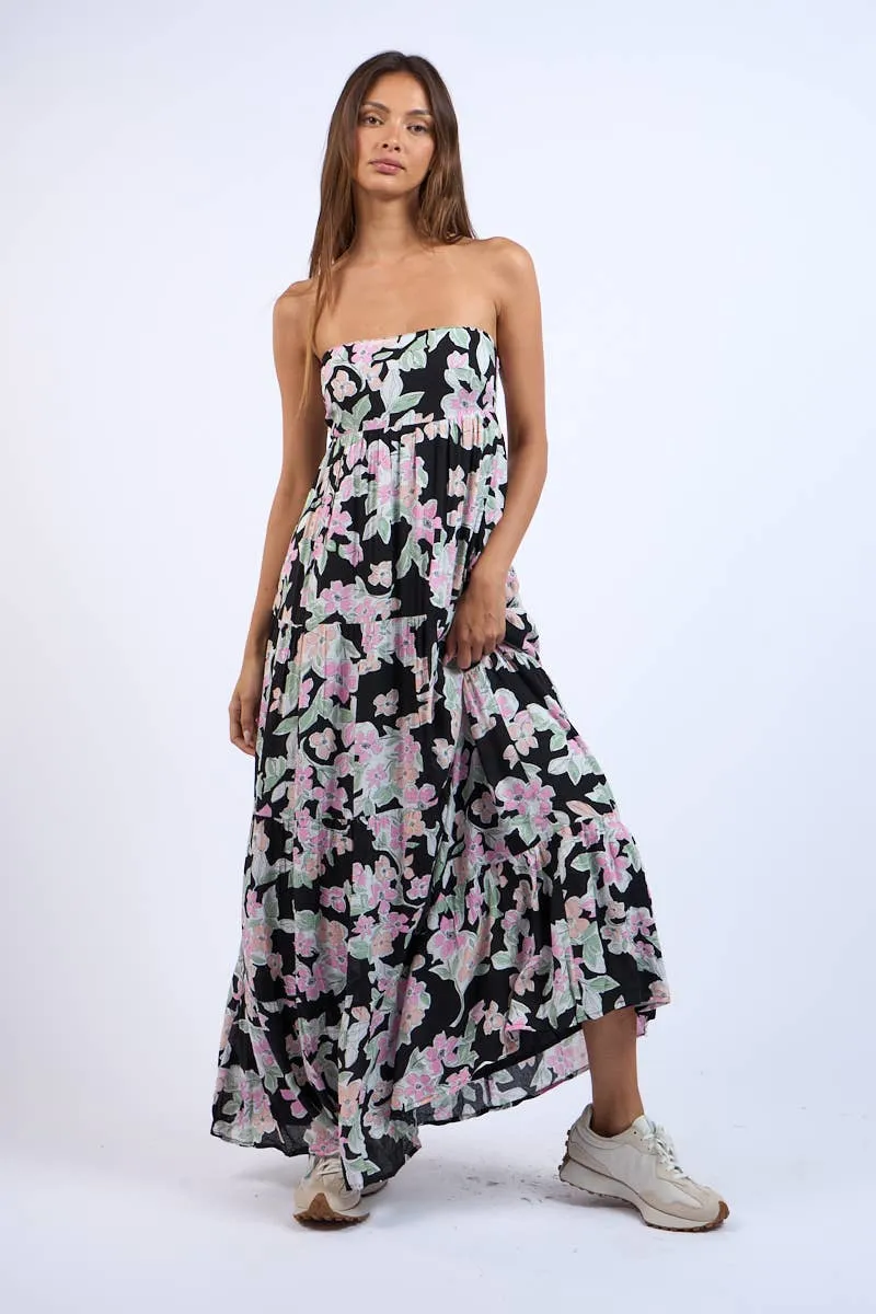 Strapless Floral Print Maxi Dress