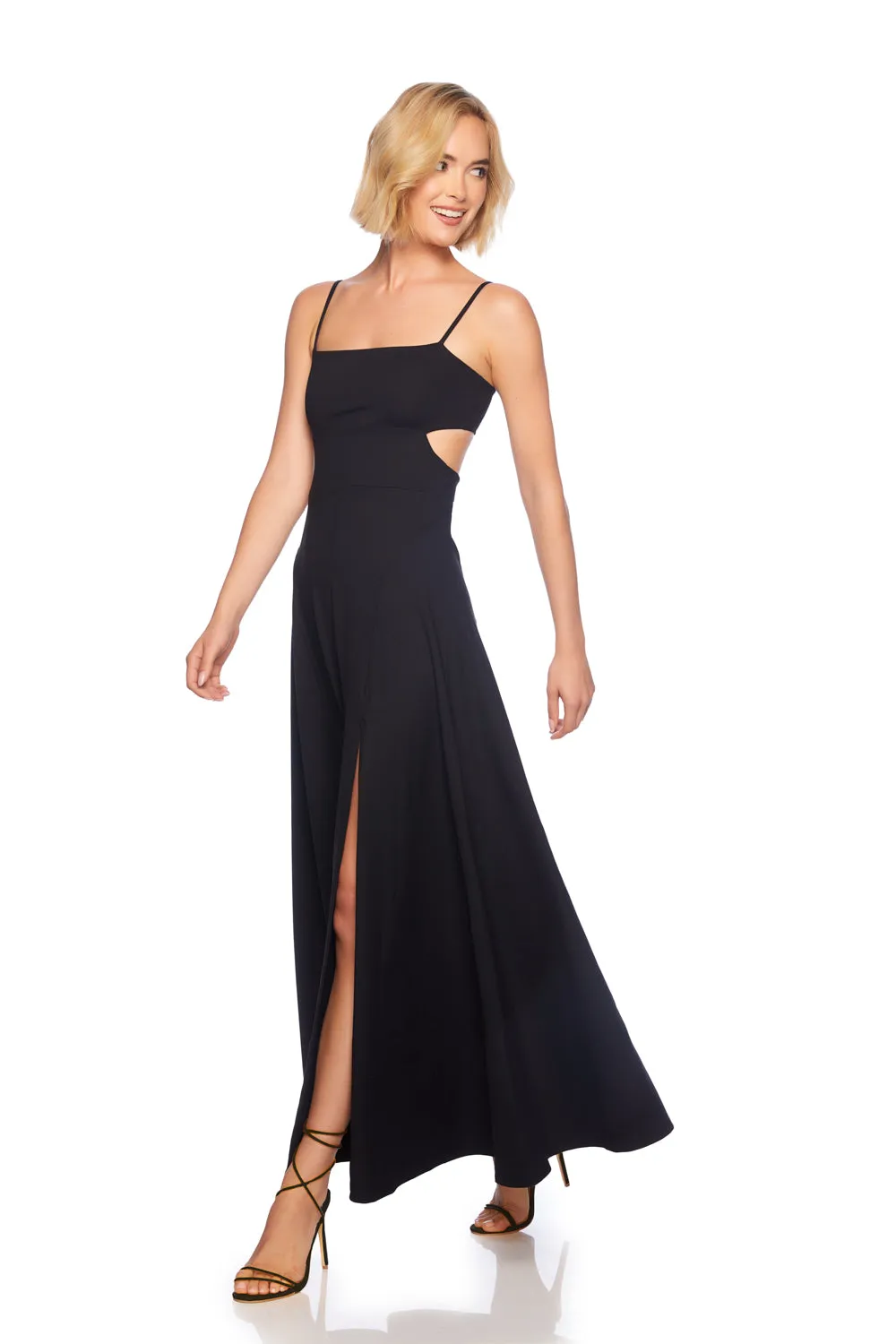 string cut out long slit dress