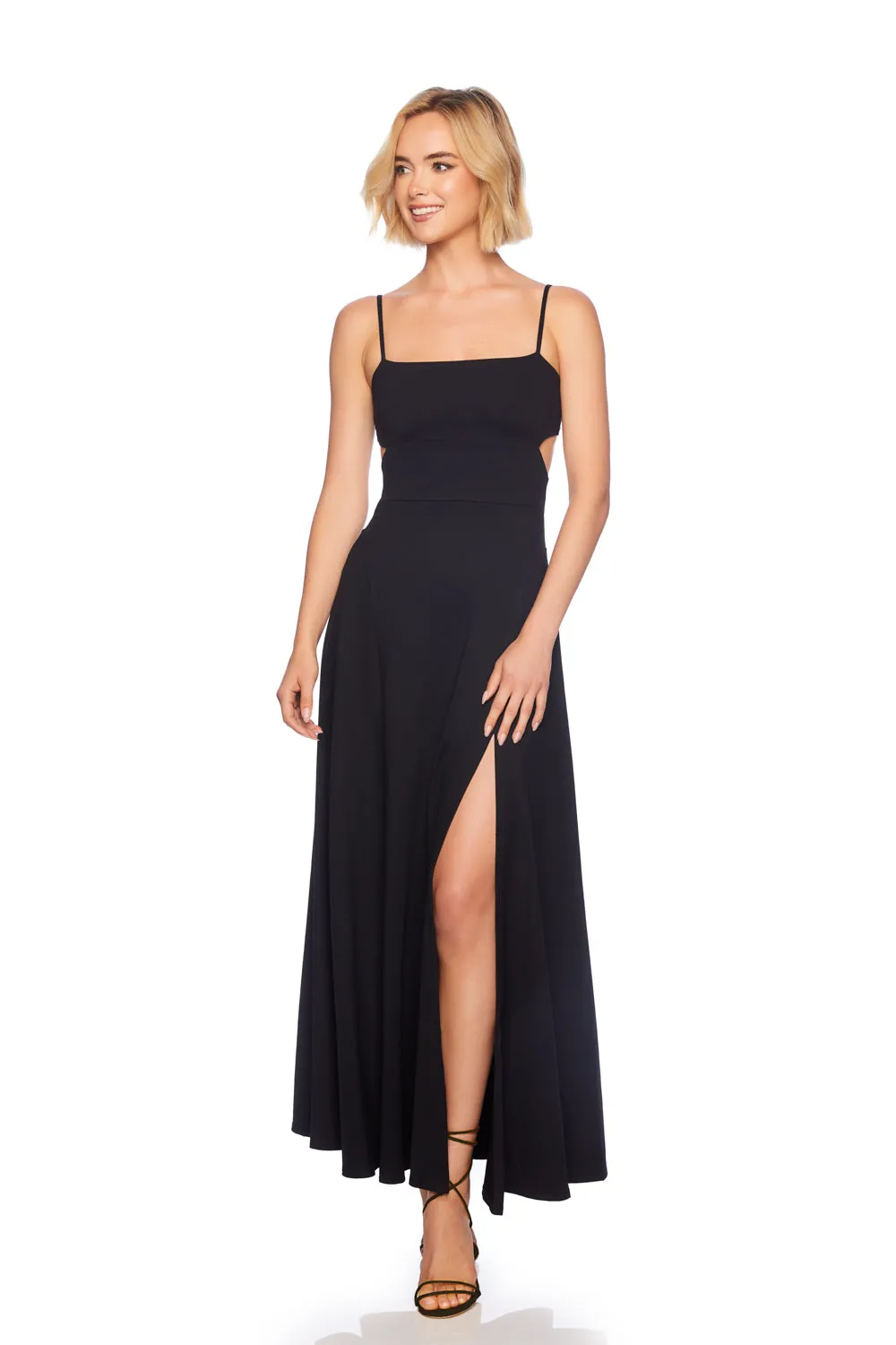 string cut out long slit dress