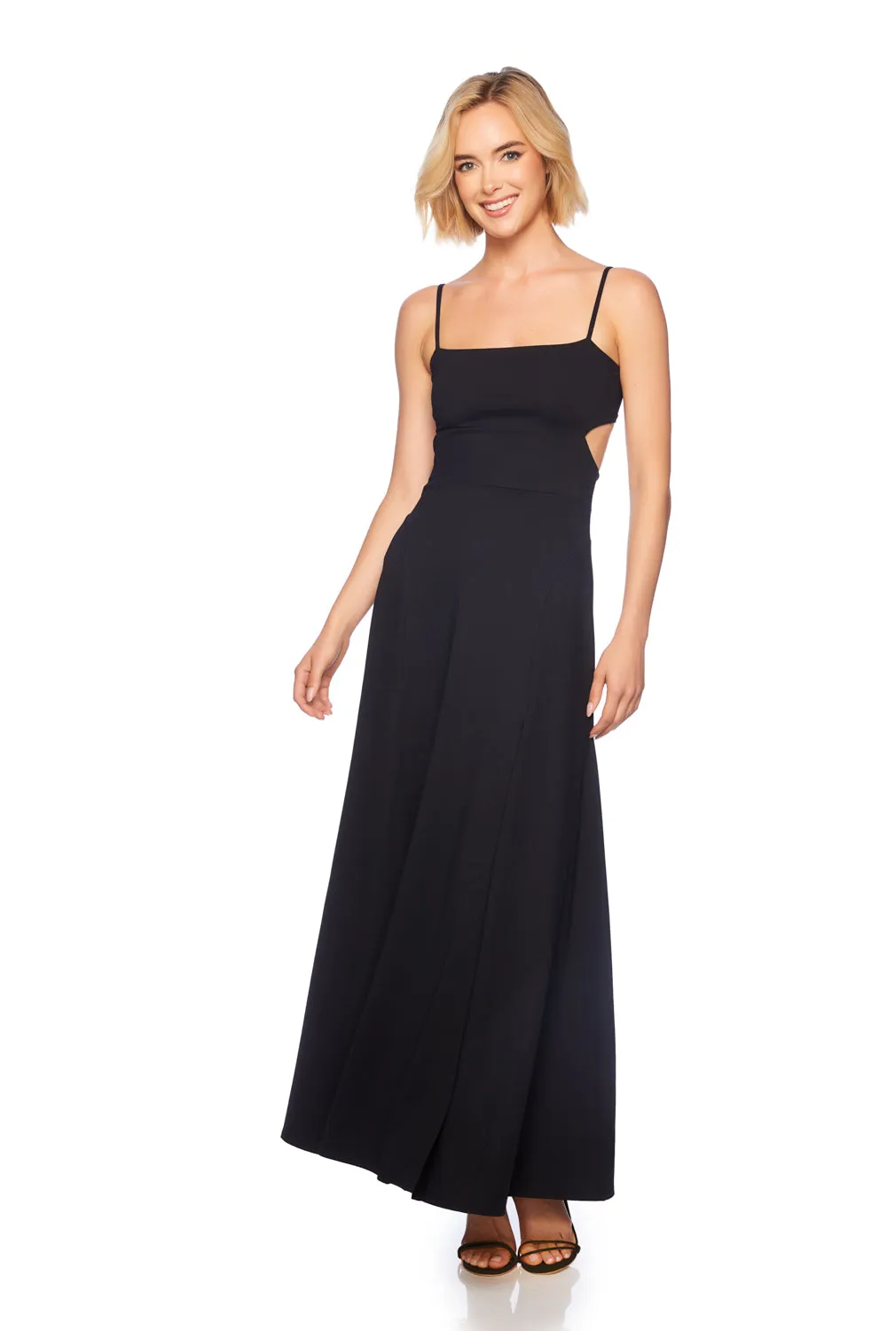 string cut out long slit dress