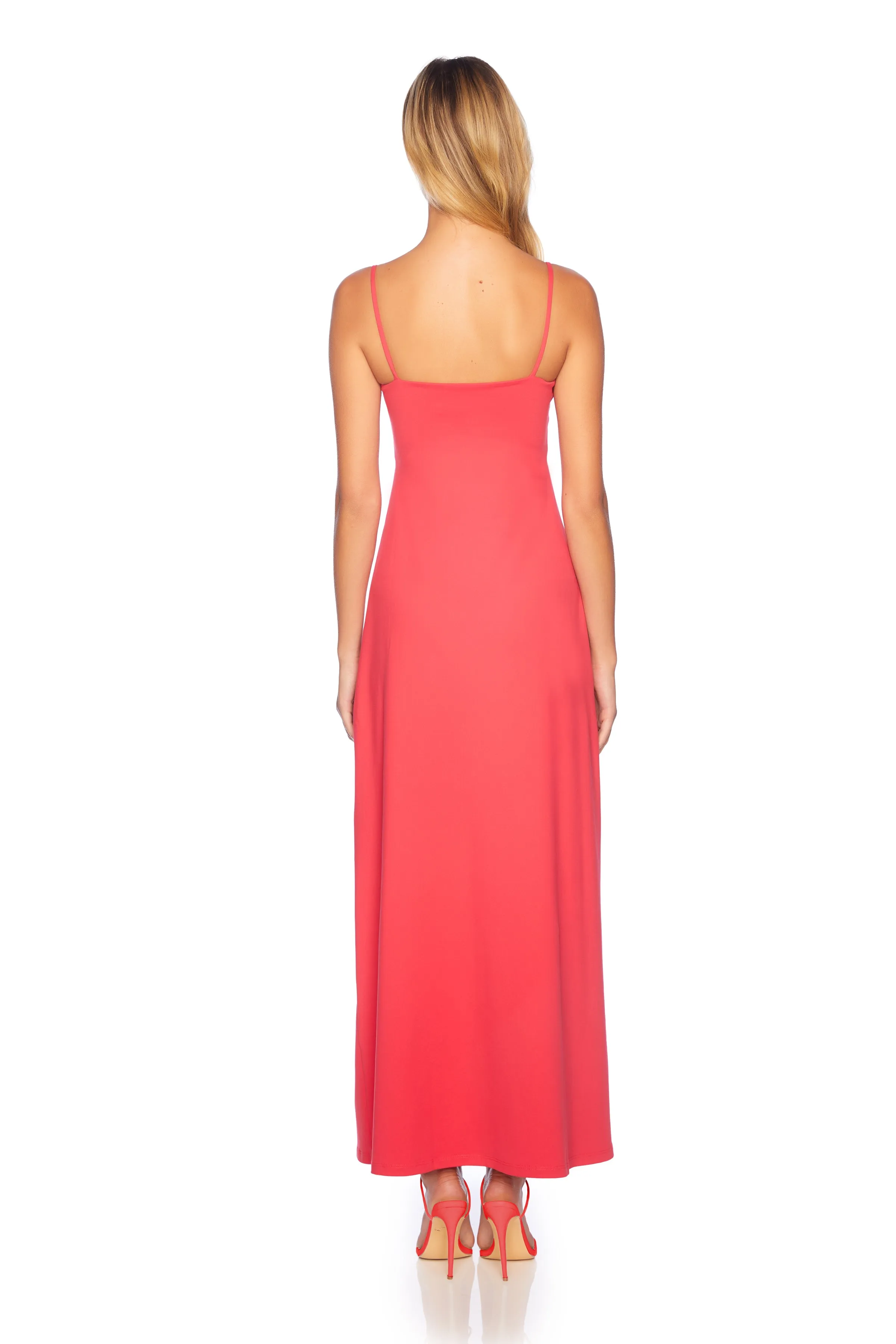 string flare slit maxi dress