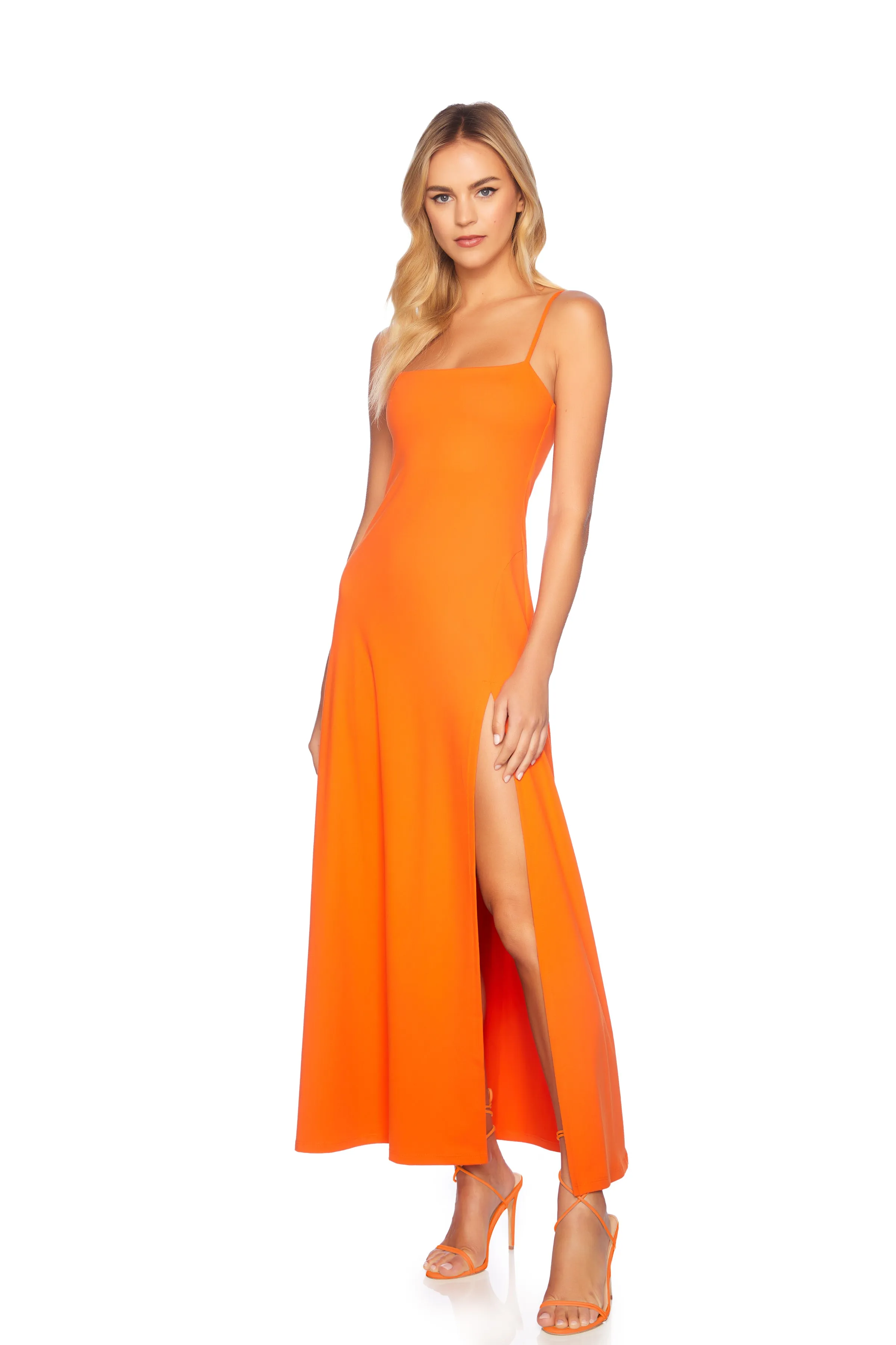 string flare slit maxi dress
