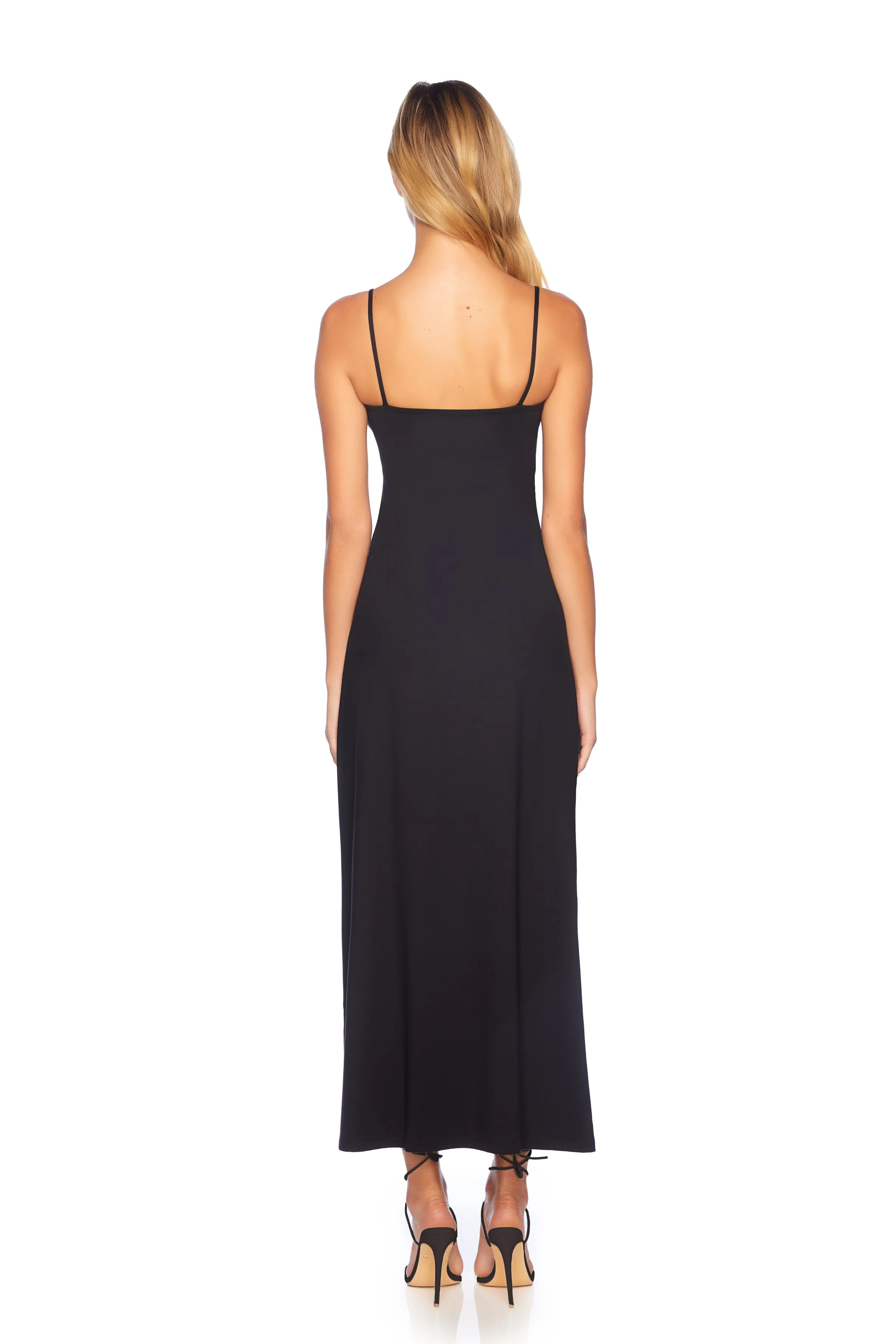 string flare slit maxi dress