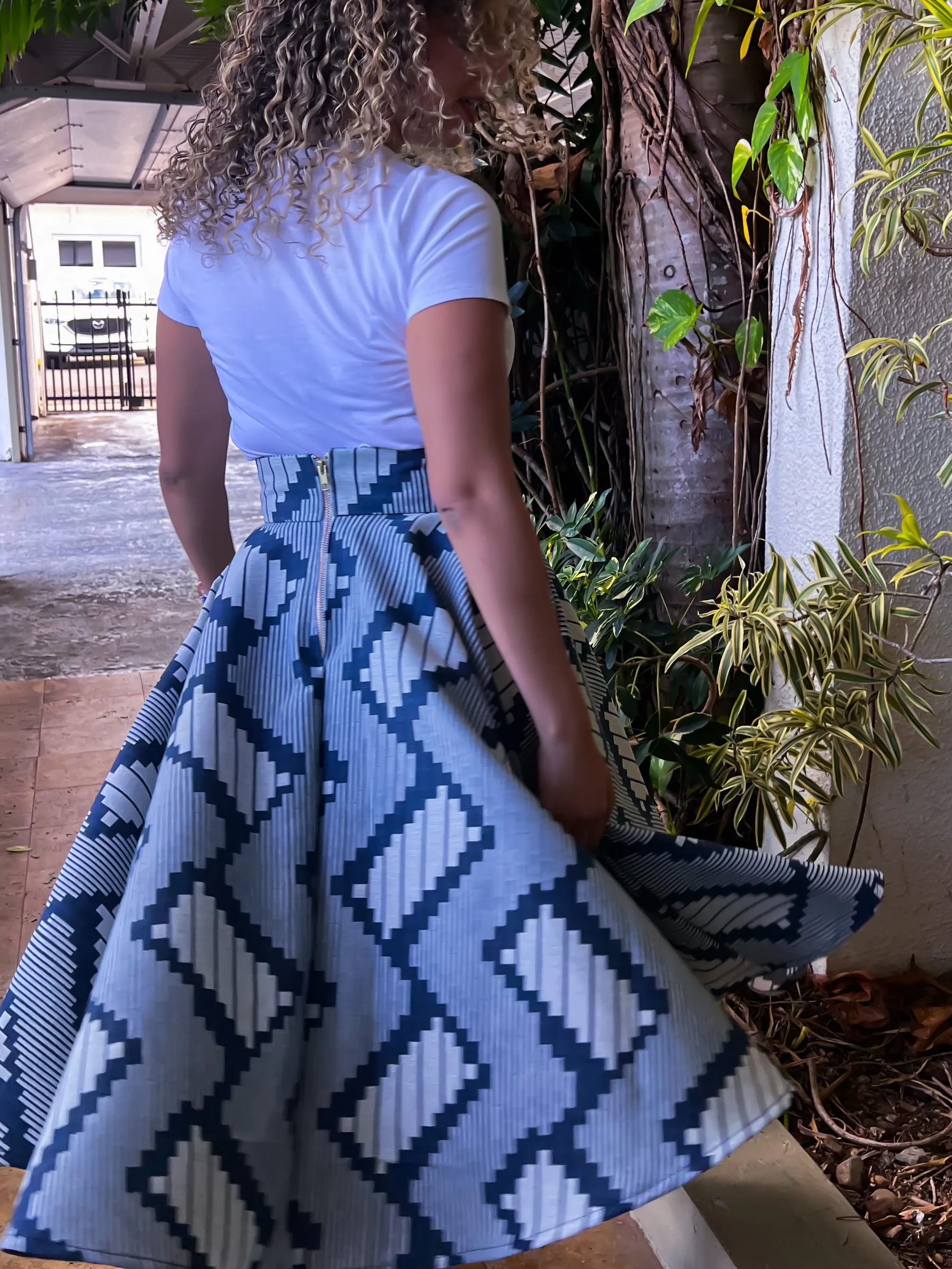 Stripe and Denim Midi Skirt by Battaglia