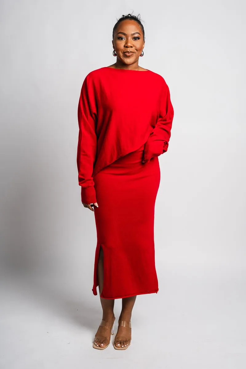 Sweater midi skirt red