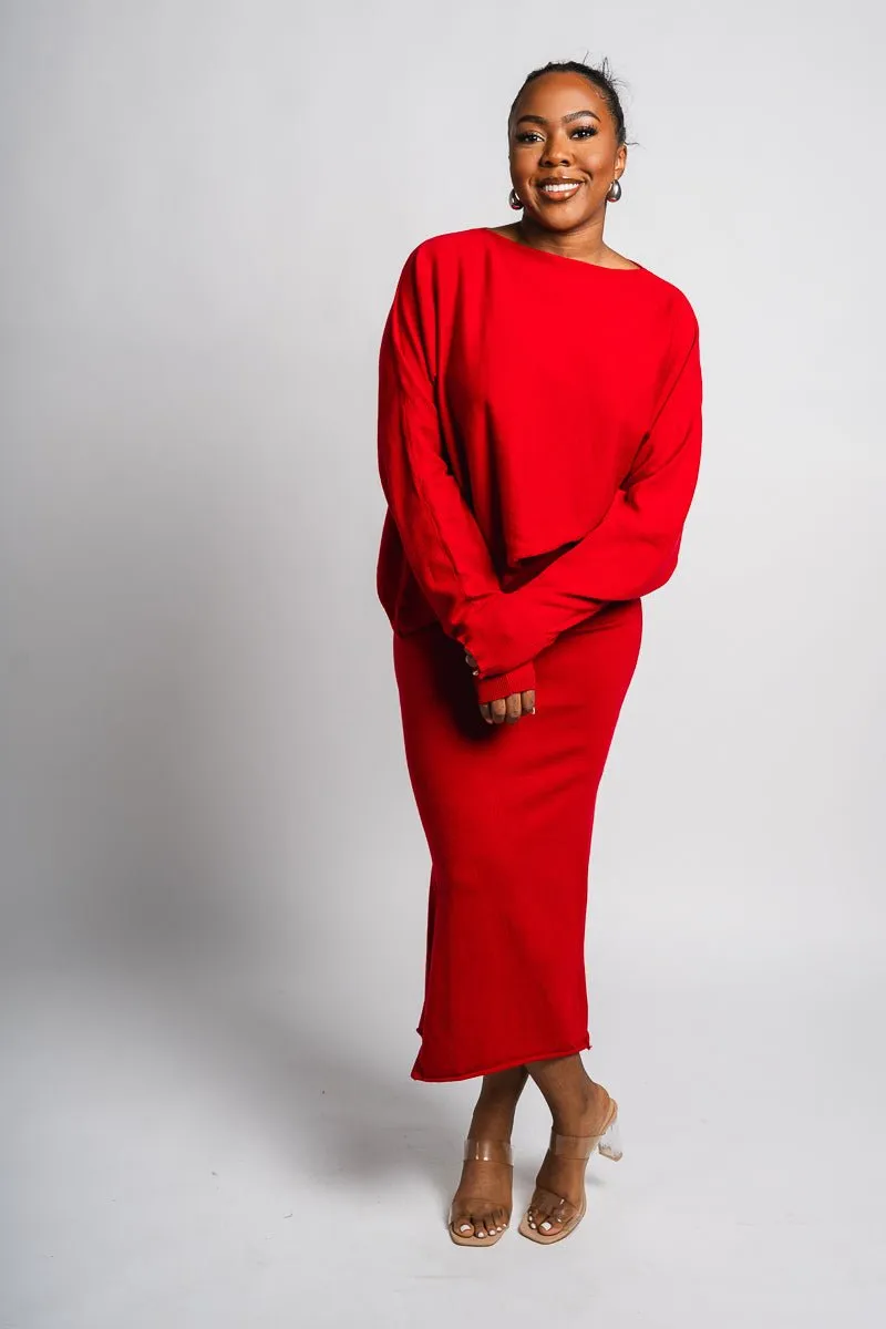 Sweater midi skirt red