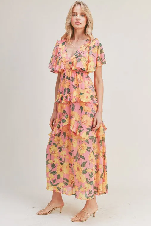 Tiered Midi in Pink