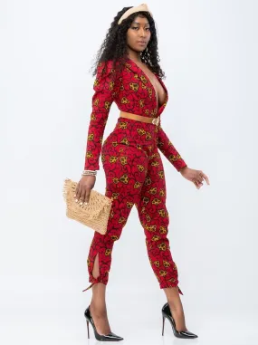 Too Fine African Print Jumpsuit  - Red