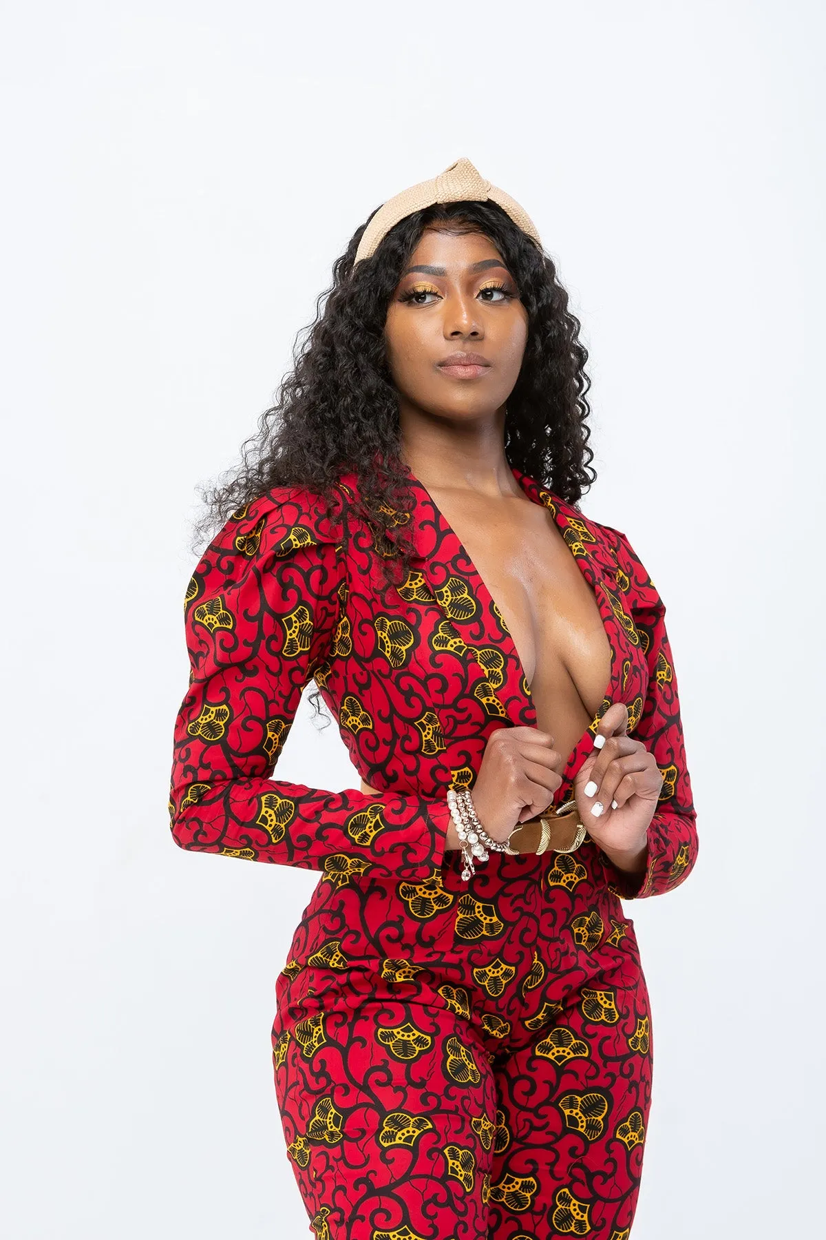 Too Fine African Print Jumpsuit  - Red