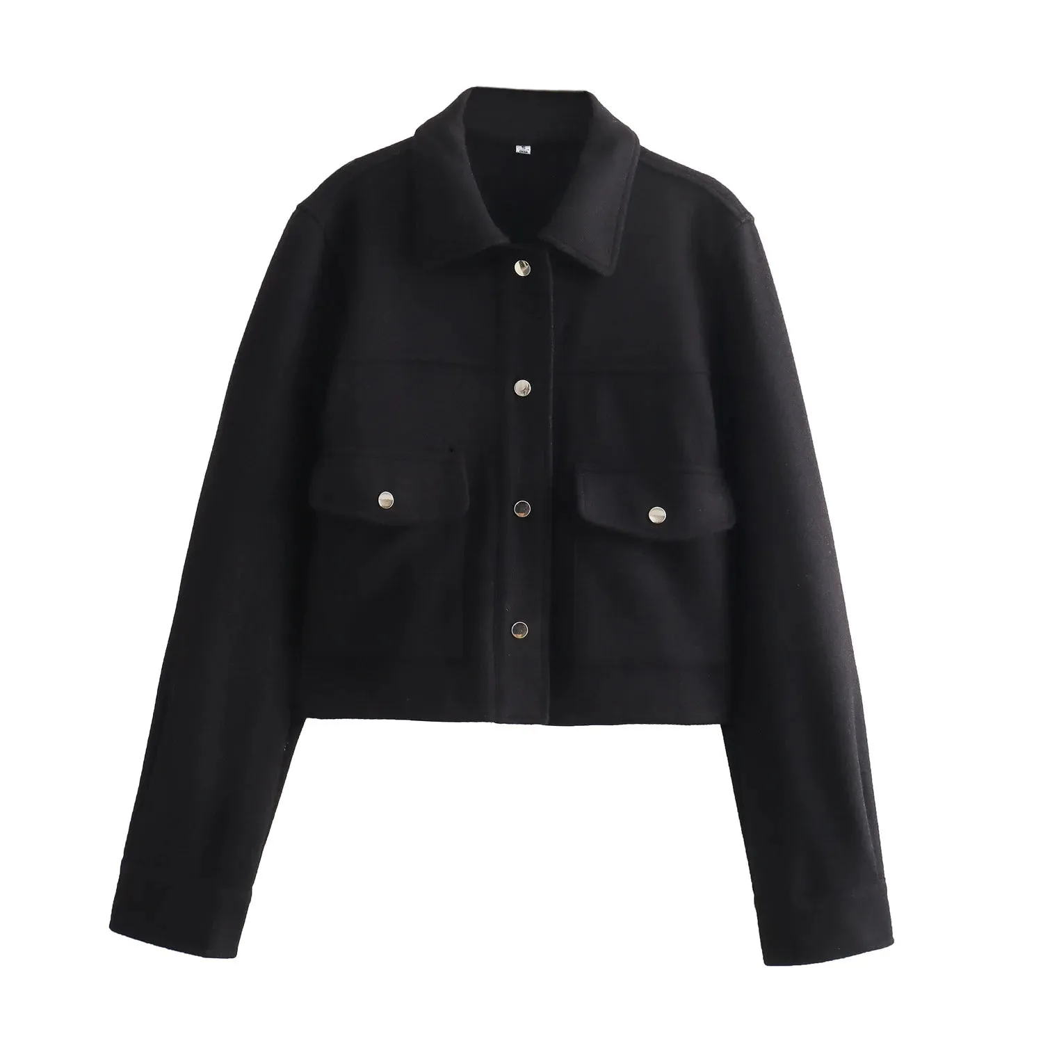 TRAFZA Women’s High Street Button-Up Jacket – Solid Color Long Sleeve Autumn Casual Outerwear with Front Pockets