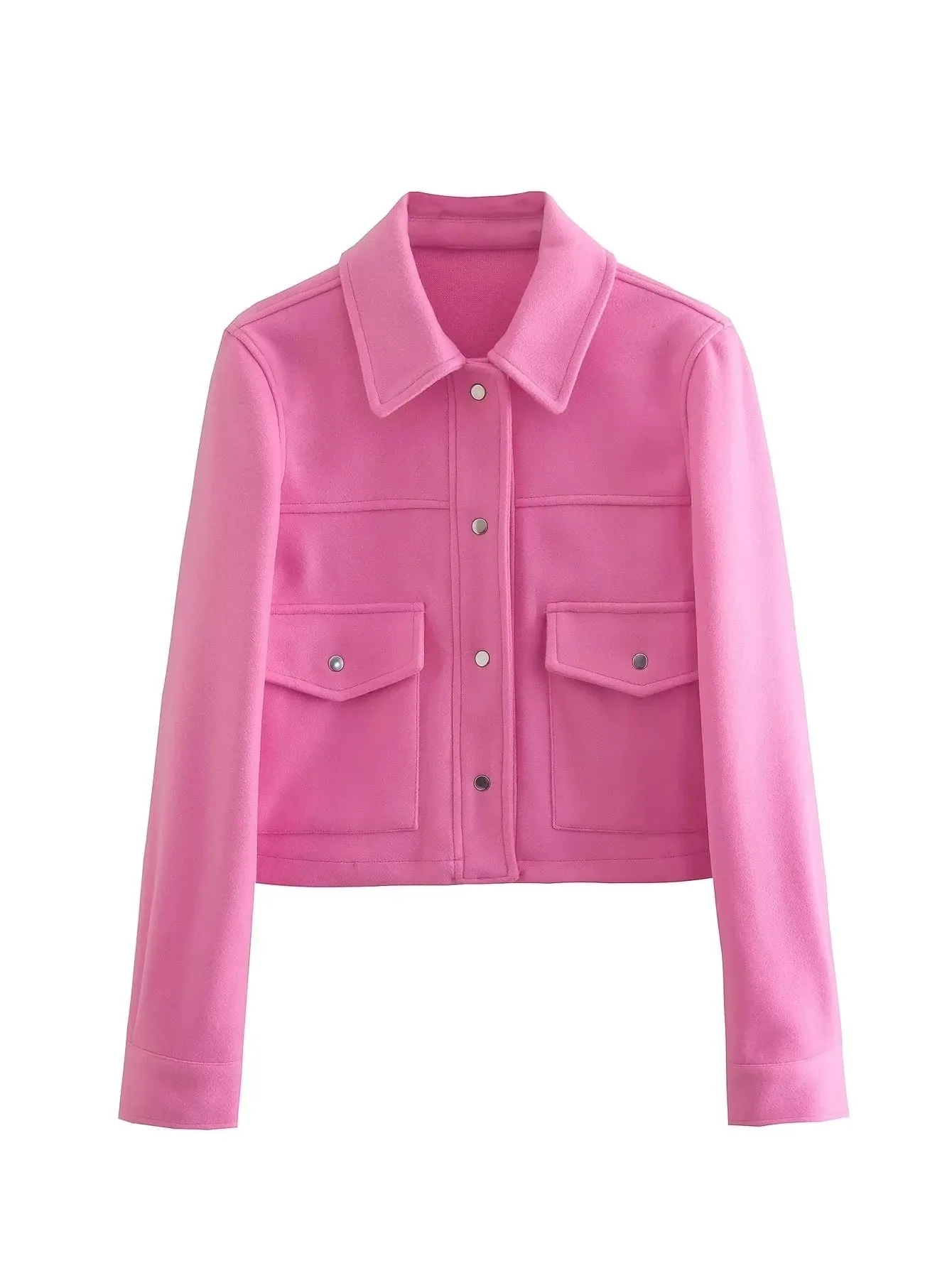 TRAFZA Women’s High Street Button-Up Jacket – Solid Color Long Sleeve Autumn Casual Outerwear with Front Pockets