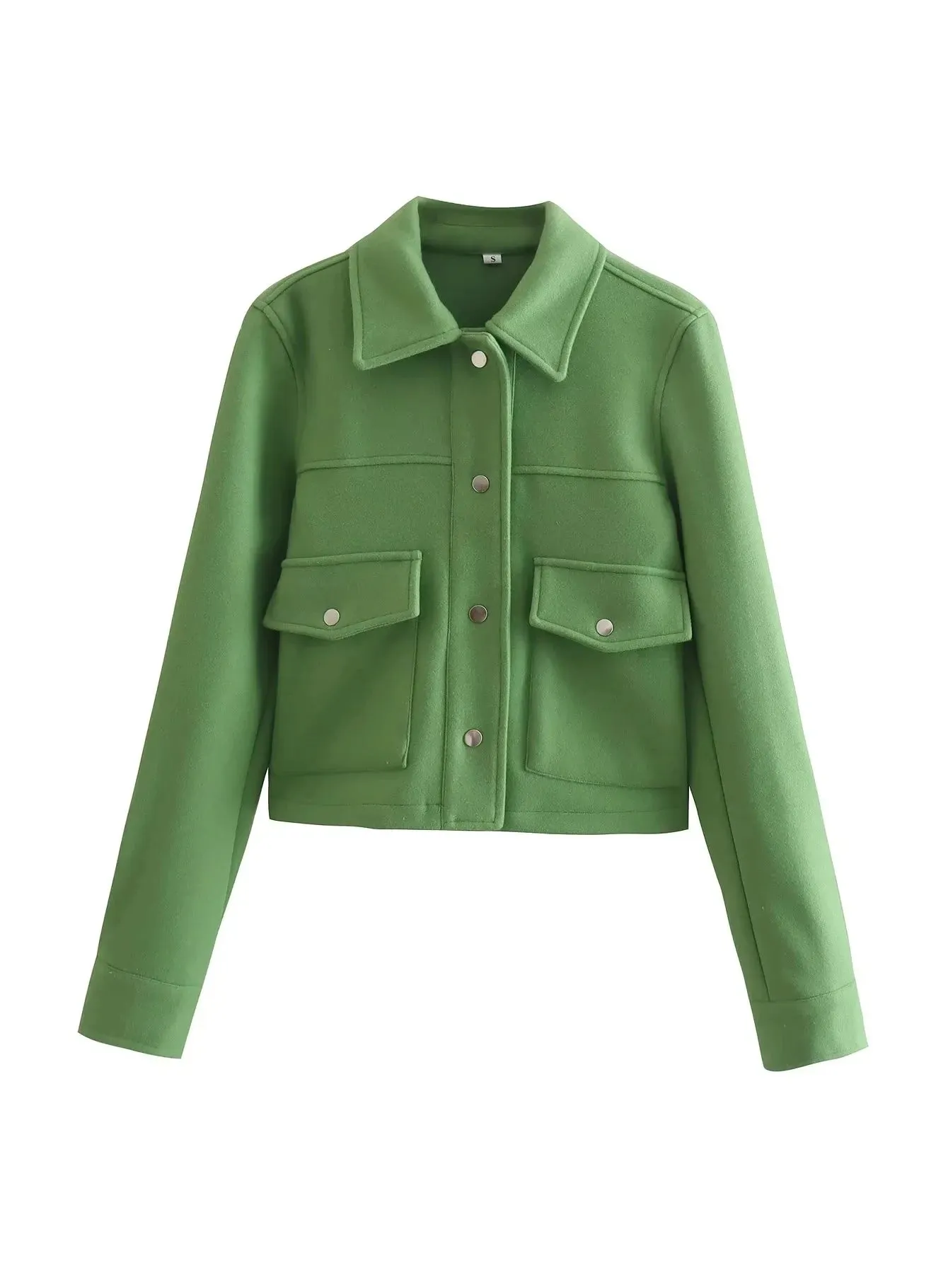 TRAFZA Women’s High Street Button-Up Jacket – Solid Color Long Sleeve Autumn Casual Outerwear with Front Pockets
