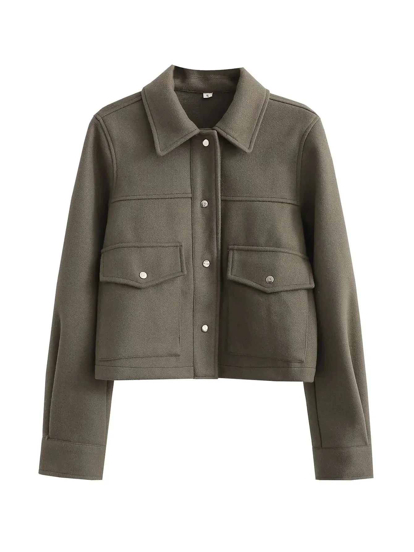 TRAFZA Women’s High Street Button-Up Jacket – Solid Color Long Sleeve Autumn Casual Outerwear with Front Pockets