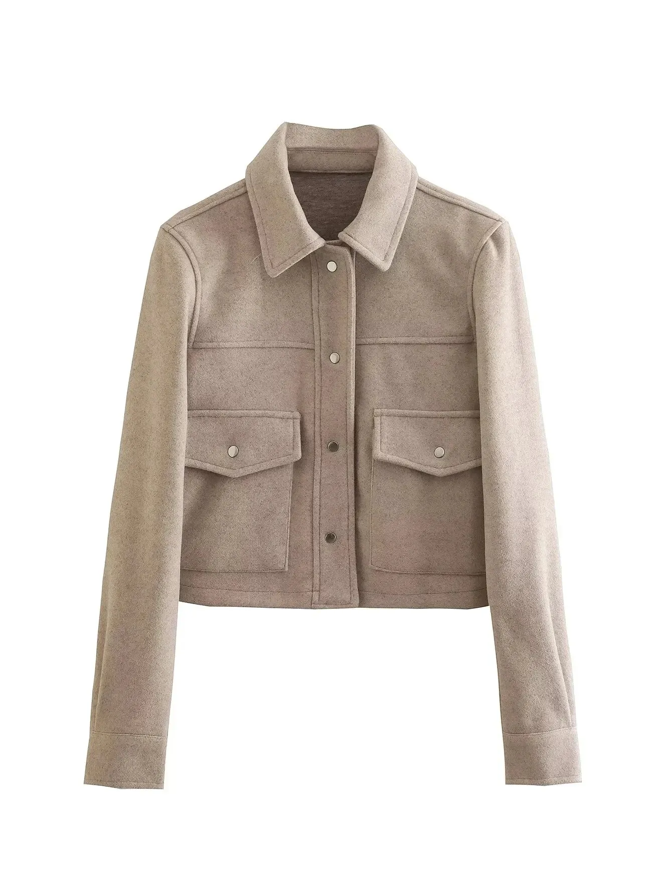 TRAFZA Women’s High Street Button-Up Jacket – Solid Color Long Sleeve Autumn Casual Outerwear with Front Pockets