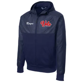 Velo FP - Embossed Hybrid Full-Zip Hooded Jacket with Velo Script - Navy (JST50)