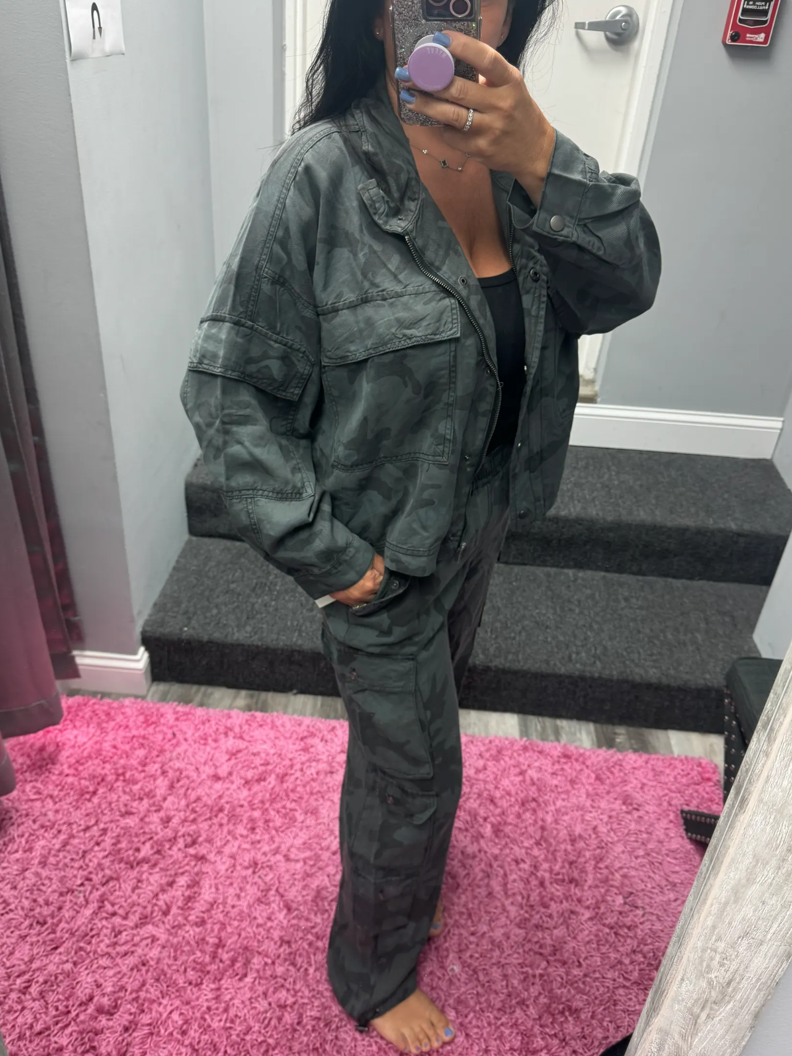 Vintage Havana Camo Tencel Cropped Cargo Jacket