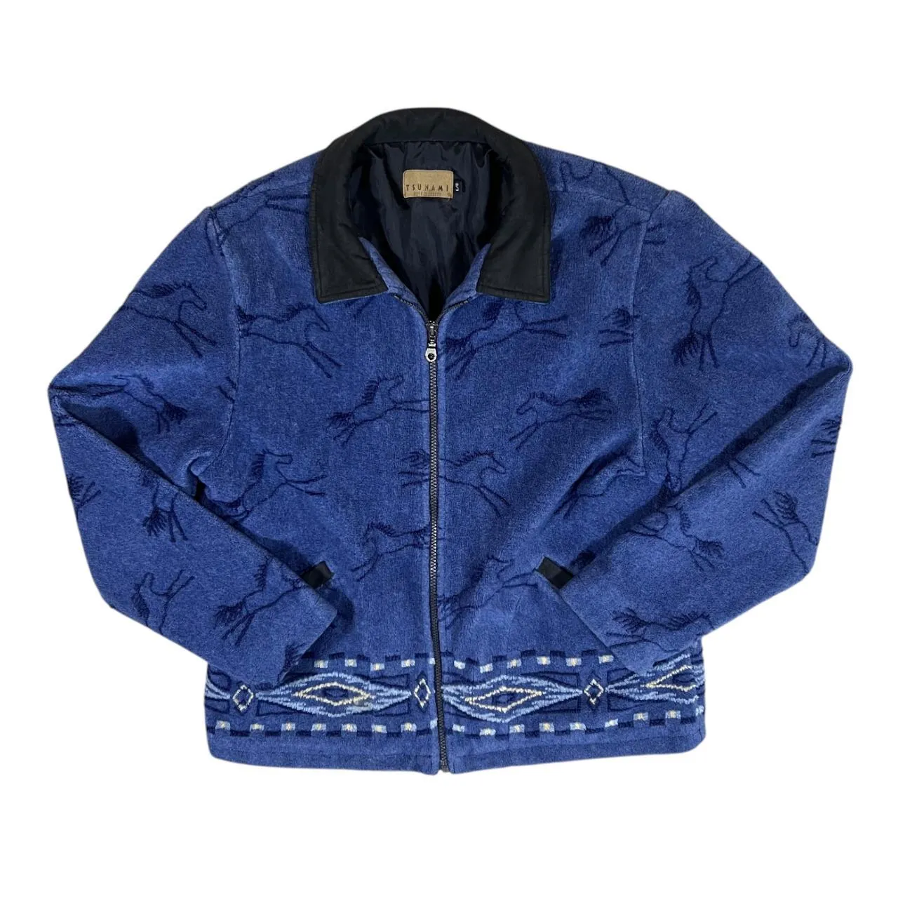 Vintage TSUNAMI Made In Canada Horse Patterned Zip Fleece Jacket