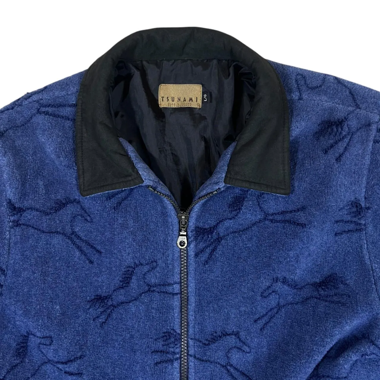 Vintage TSUNAMI Made In Canada Horse Patterned Zip Fleece Jacket