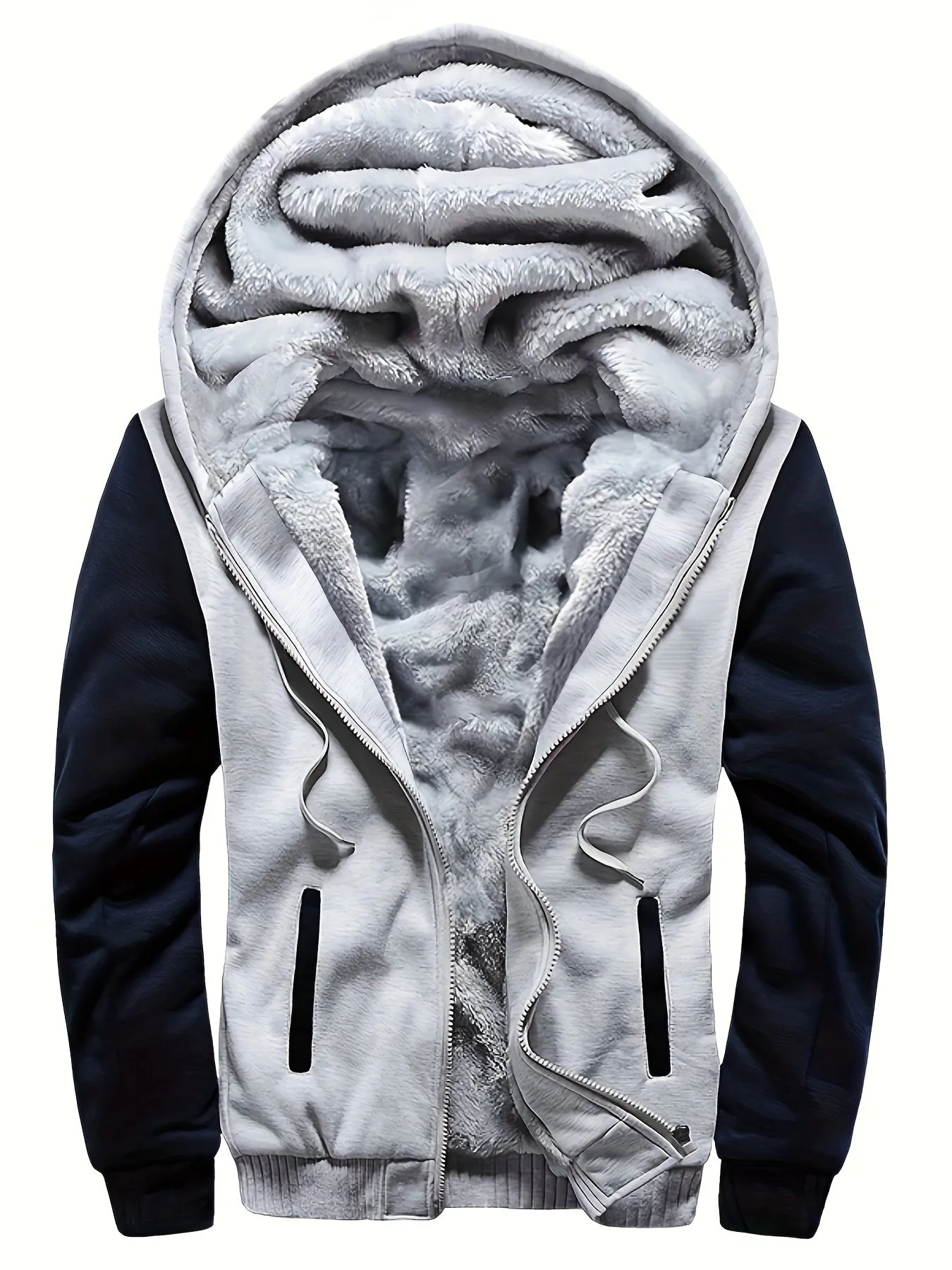 WarmthMax Fleece Hooded Jacket - Soft, Breathable, Water-Resistant, and Insulating - Perfect for Casual Fall and Winter Outdoor Activities, Color Block Design, Coat Style