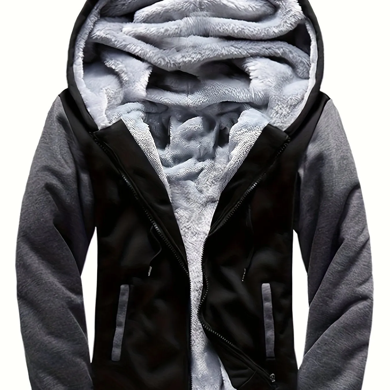 WarmthMax Fleece Hooded Jacket - Soft, Breathable, Water-Resistant, and Insulating - Perfect for Casual Fall and Winter Outdoor Activities, Color Block Design, Coat Style