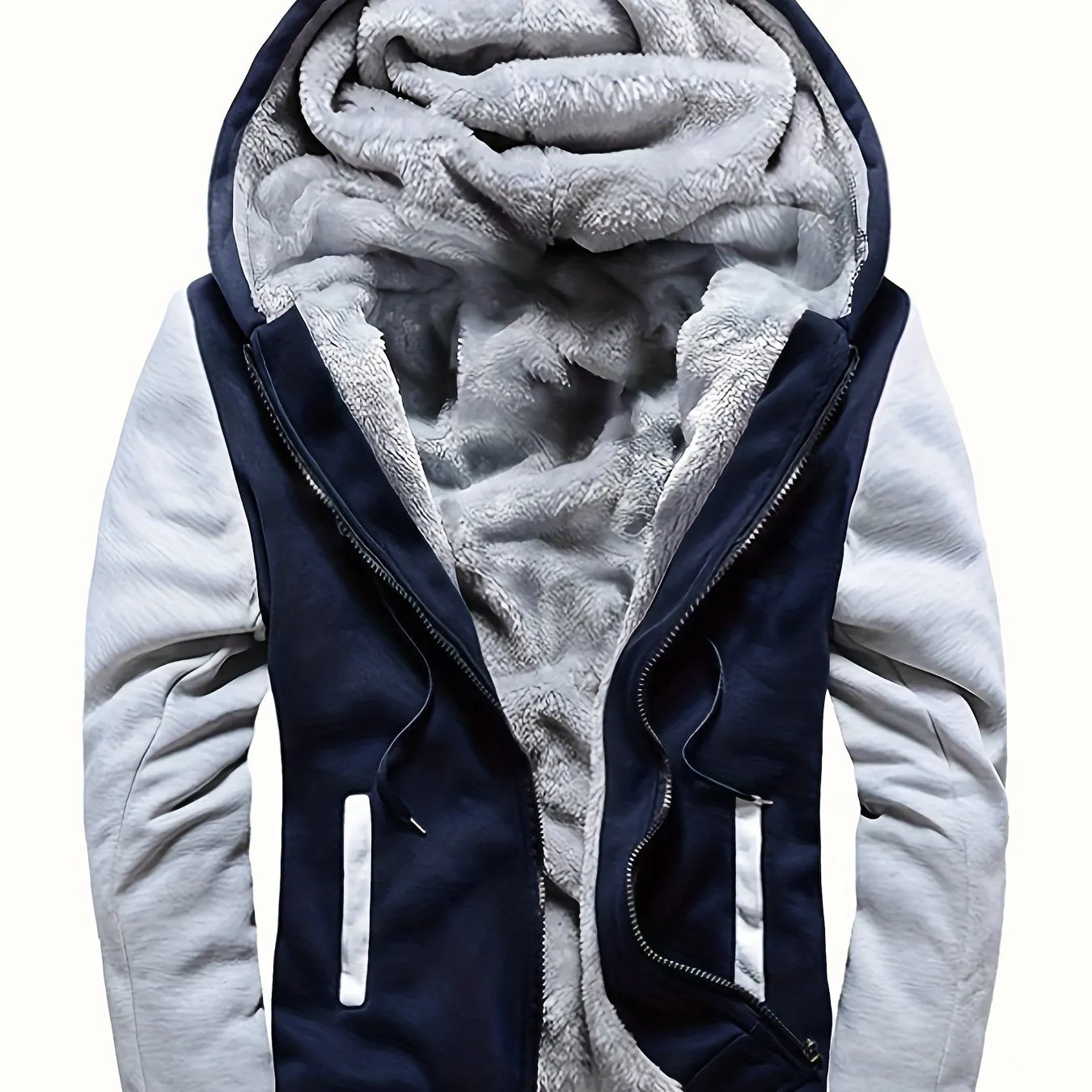 WarmthMax Fleece Hooded Jacket - Soft, Breathable, Water-Resistant, and Insulating - Perfect for Casual Fall and Winter Outdoor Activities, Color Block Design, Coat Style