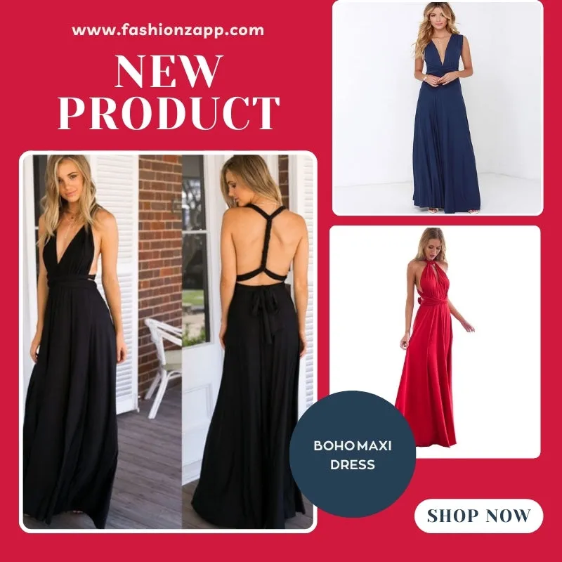 Women’s Convertible Bandage Boho Maxi Dress - FashionZapp