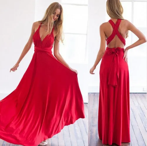 Women’s Convertible Bandage Boho Maxi Dress - FashionZapp