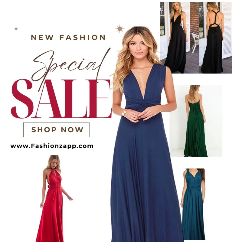 Women’s Convertible Bandage Boho Maxi Dress - FashionZapp