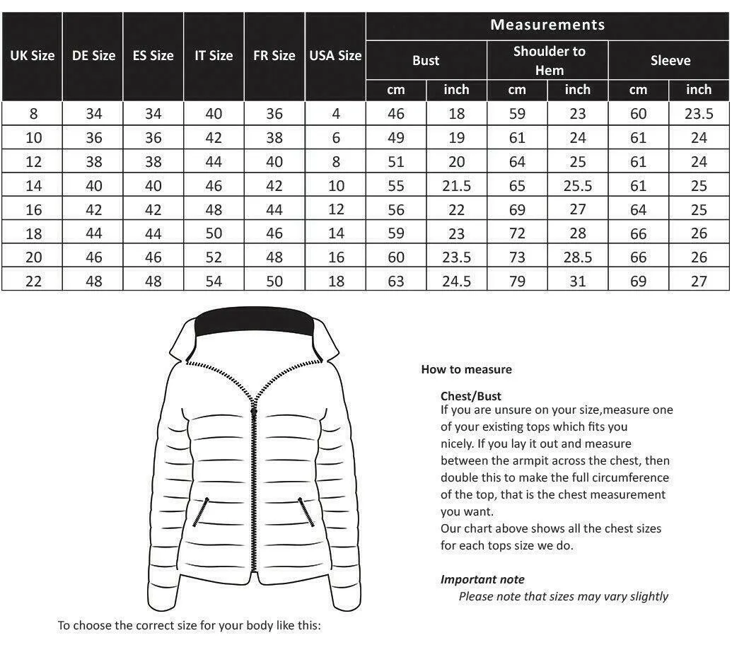 Women's Quilted Padded Puffer Jacket Ladies Bubble  Hoody Coat