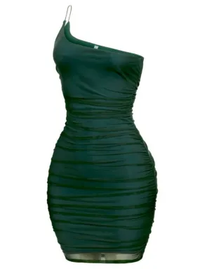 Women's Spaghetti  Strap One Shoulder Mesh Mini Dress
